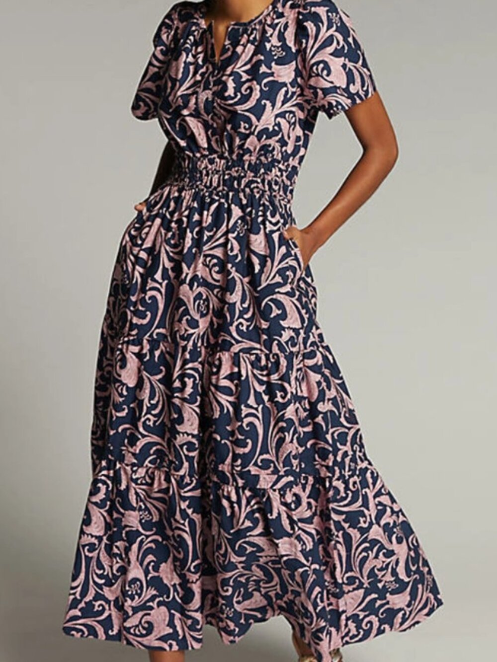 Anthropologie Somerset Maxi Dress | Navy & Pink Paisley Print